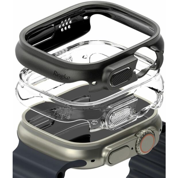 Чохол Ringke Slim Clear + Titanium Black (2шт.) до Apple Watch Ultra 1/2/3 49mm (S680003RS)
