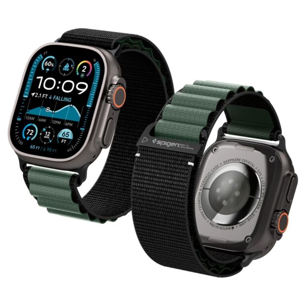 Ремінець Spigen Watch Band WBF1 до Apple Watch 44/45/46/49mm Black Green (AMP10223)