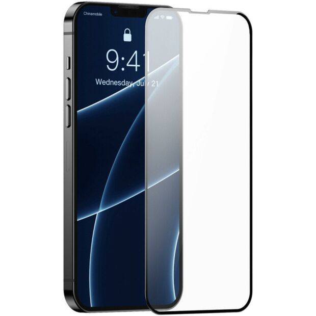 Захисне скло Baseus 0.3 mm Full screen FG TG (2шт.+уст.рамка) для iPhone 13 Mini Black (SGQP010001)