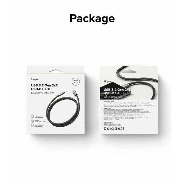 Дата-кабель Ringke USB 3.2 Gen 2х2 USB-C Cable 1m Black (CB806S01RS)