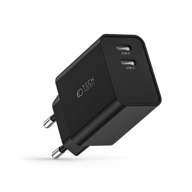 Сетевое зарядное устройство-адаптер Tech-Protect NC35W 2-port Network Charger PD35W Black (9490713936085)