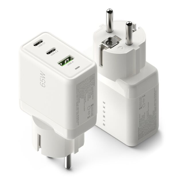 Мережевий зарядний пристрій Ringke 65W GaN 3-Port Ground Fast Charging White (AP1062RS)