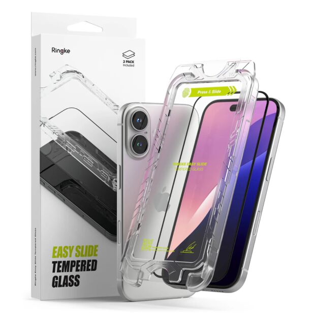 Защитное стекло Ringke Easy Slide Tempered Glass 2-Pack для iPhone 15/16 Black (G4as922)