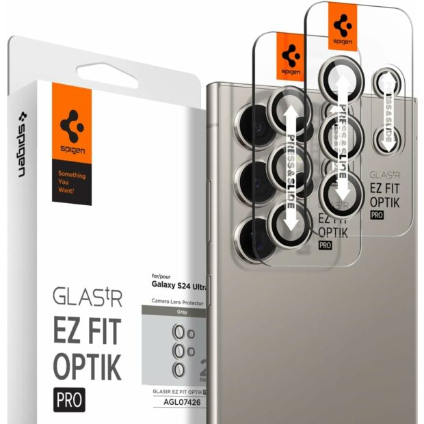 Захисне скло на камеру Spigen GLAStR EZ Fit Optik Pro 2-Pack до Samsung Galaxy S24 Ultra Gray (AGL07426)
