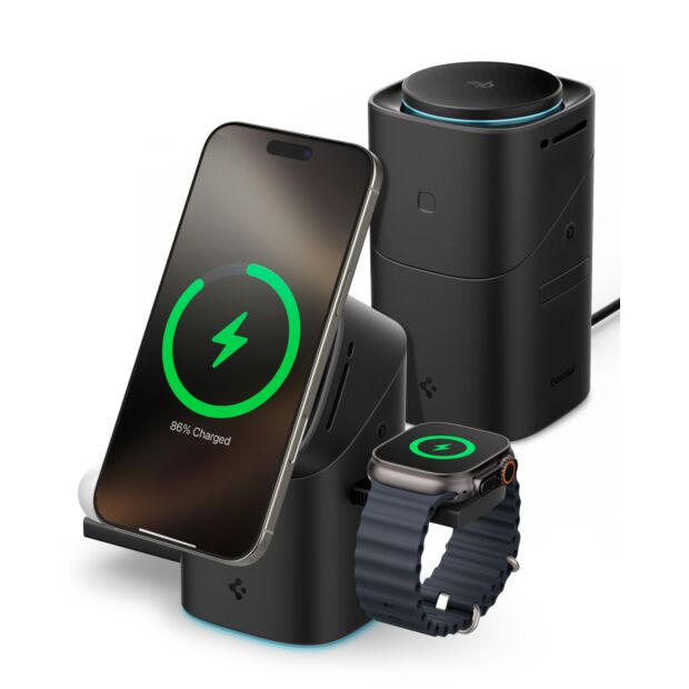 Док-станція Spigen Essential EF223MS Qi2 3in1 Wireless Charger Black (ACH09542)