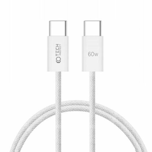 Дата-кабель Tech-Protect Ultraboost Classic Type-C to Type-C Cable PD60W/3A 1m White 9319456607116-arm Дата-кабель Tech-Protect Ultraboost Classic Type-C to Type-C Cable PD60W/3A 1m White 9319456607116-arm